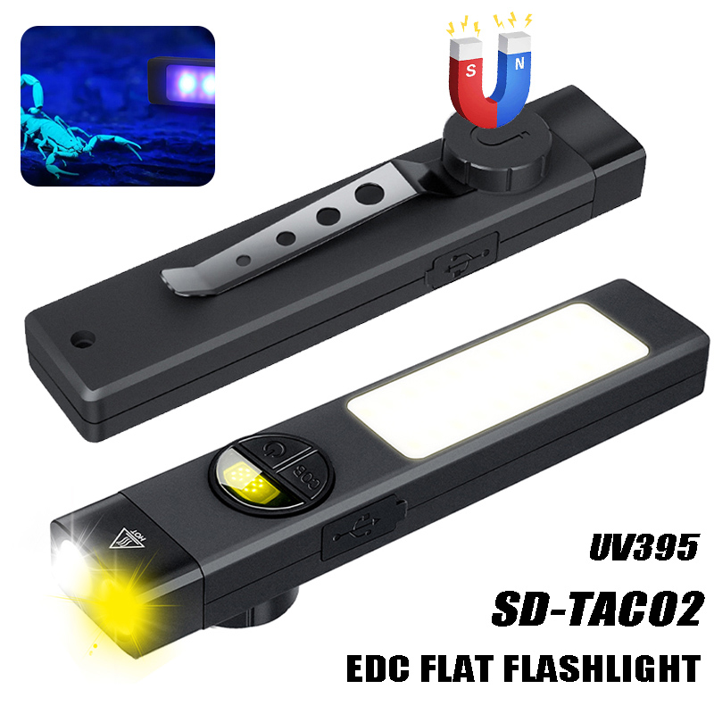 Outdoor Lighting Black - COB + LED 多機能懐中電灯 395UV ライト付きポータブル充電トーチ強力な磁石付きアウトドアキャンプ緊急ランプ