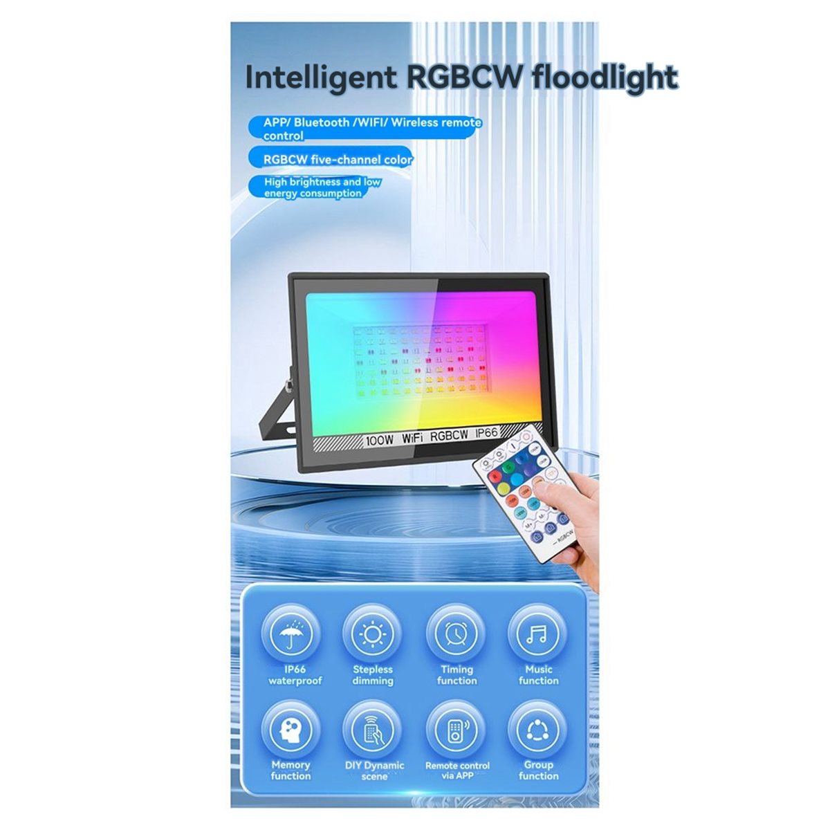 Outdoor Lighting Uk - Nices 100W RGBCW LED フラッドライト APP
