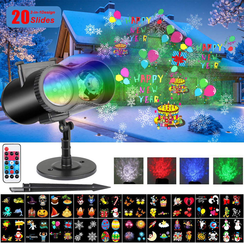 Outdoor Lighting Uk - 移動可能な防水クリスマスLEDプロジェクターライト。20種類のカラフルなパターン、6つのレンズ、屋外用、ホリデー、庭、ハロウィーンの装飾に最適。イギリス式プラグ。