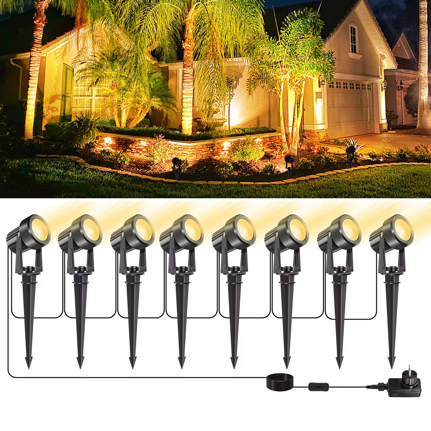 Outdoor Lighting Uk - 4/6/8LEDS 3000K 屋外スポットライト風景 IP65 低電圧庭の照明ツリー 220V