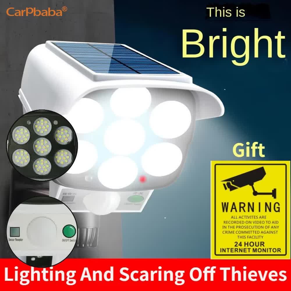 Outdoor Lighting Wireless - 屋外ソーラーライト人感センサーセキュリティダミーカメラワイヤレス投光器IP65防水77LEDランプ3モード家庭用ガーデン用