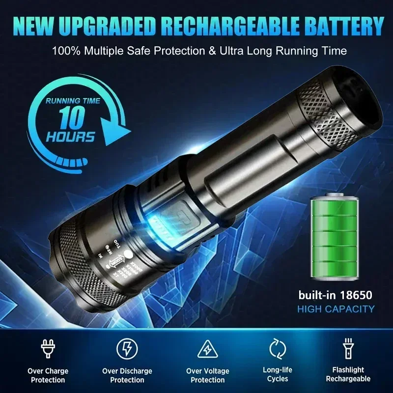 超高輝度 LED 懐中電灯 USB 充電式トーチ伸縮ズームラ - Outdoor Lighting Black のレビューと価格