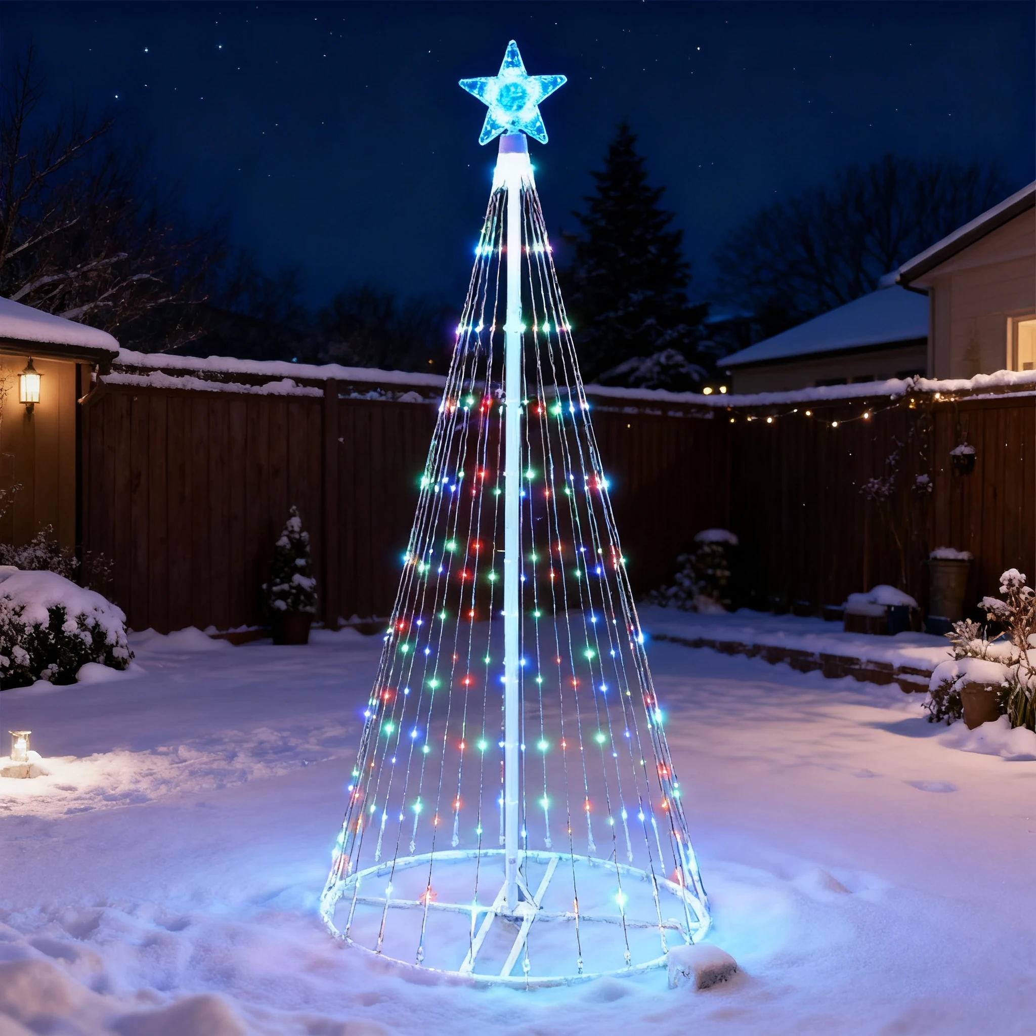 ソーラー式LED滝型ストリングライト クリスマスツリー飾り  - Outdoor Lighting Effects のレビューと価格