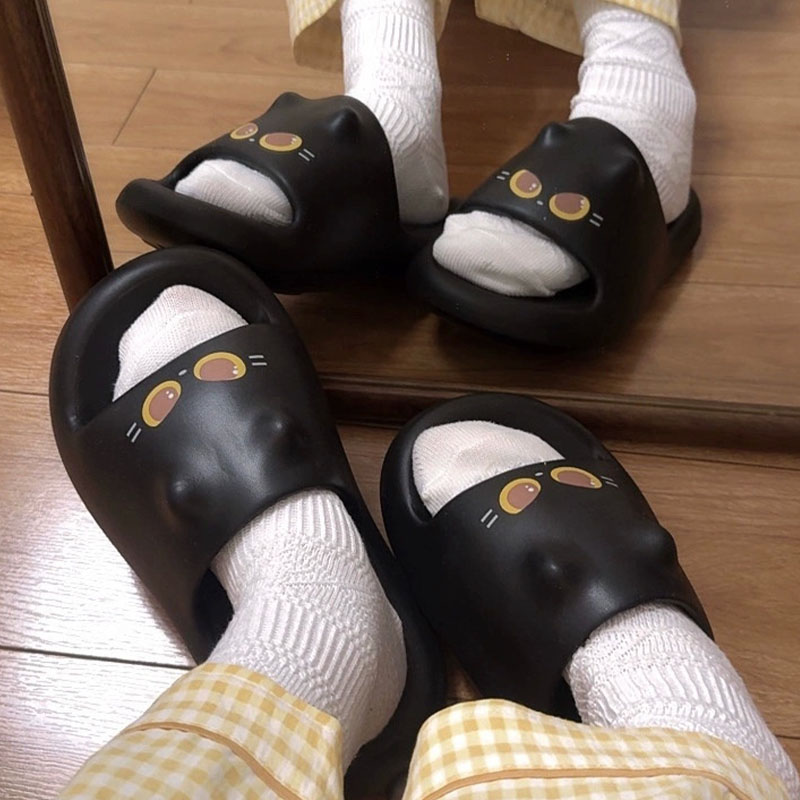 新しい可愛い3D黒猫の足型スライドサンダル レディース ソフ - Outdoor Lighting Black のレビューと価格