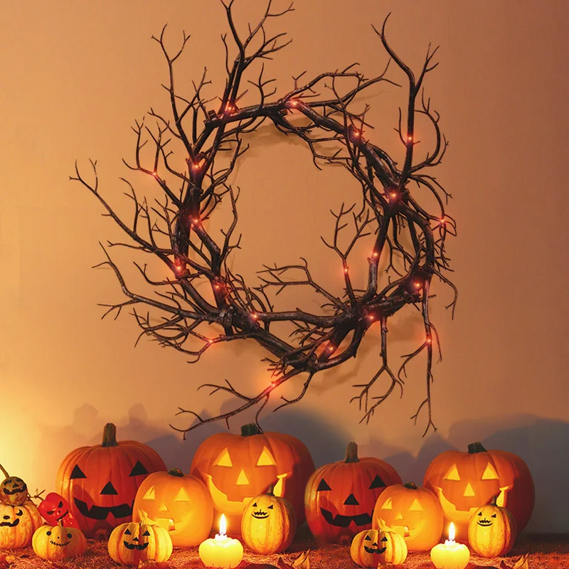 LEDライト付きハロウィーンの花輪,黒い枝のきらびやかな装飾 - Outdoor Lighting Effects のレビューと価格