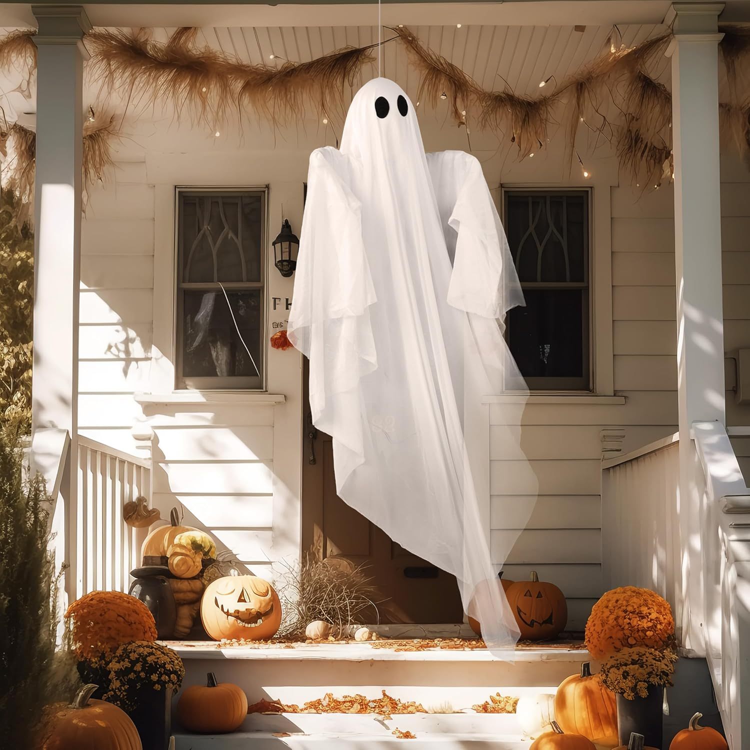 ハロウィン吊り下げライトアップゴースト 不気味な白いLEDラ - Outdoor Lighting Effects のレビューと価格