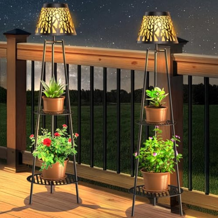 2パック屋外ソーラーフロアランプ、植物スタンド付き、防水メタ - Outdoor Lighting Waterproof のレビューと価格